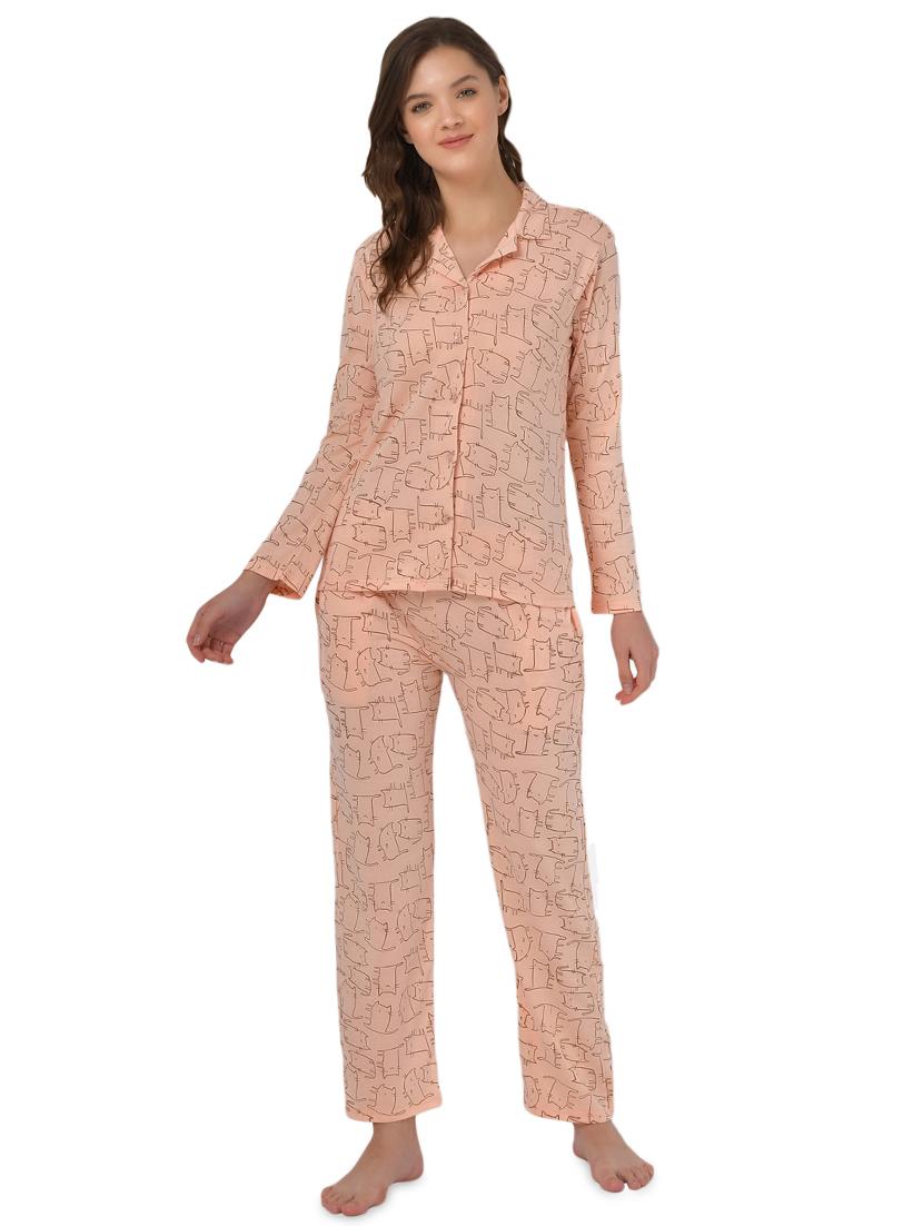 orange printed pyjama nightwear set - 17780730 - Zoom Image - 0