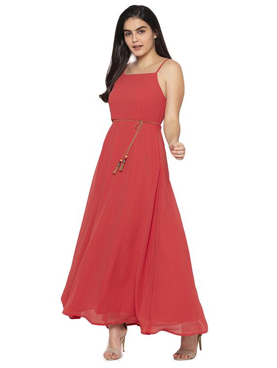 cami neck solid fit & flare dress - 17780752 -  Zoom Image - 0