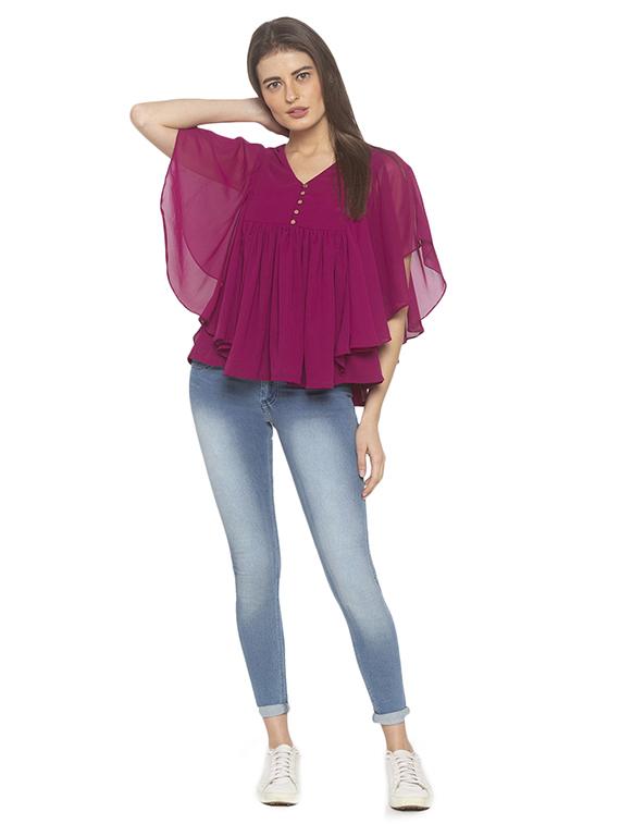 bell sleeved solid top - 17780753 - Standard Image - 3