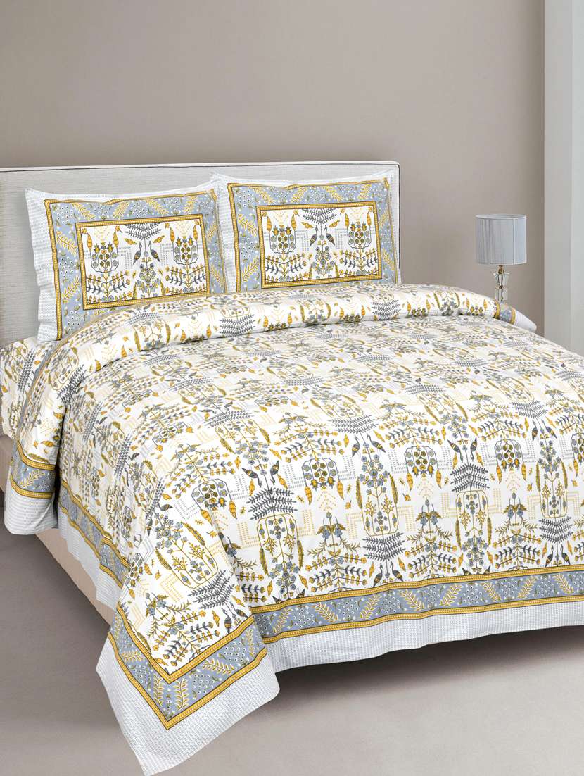 pure cotton artistic modern green mustard jaipuri double bedsheet