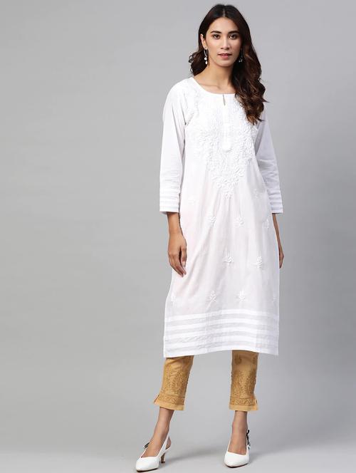 ada hand-embroidered white kurta pant set - 17781940 - Standard Image - 0