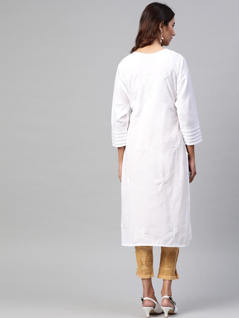 ada hand-embroidered white kurta pant set - 17781940 - Standard Image - 3