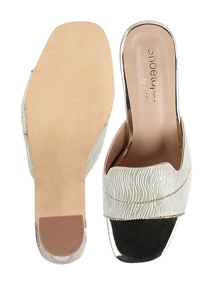 silver leatherette slip on sandals - 17782455 - Standard Image - 3