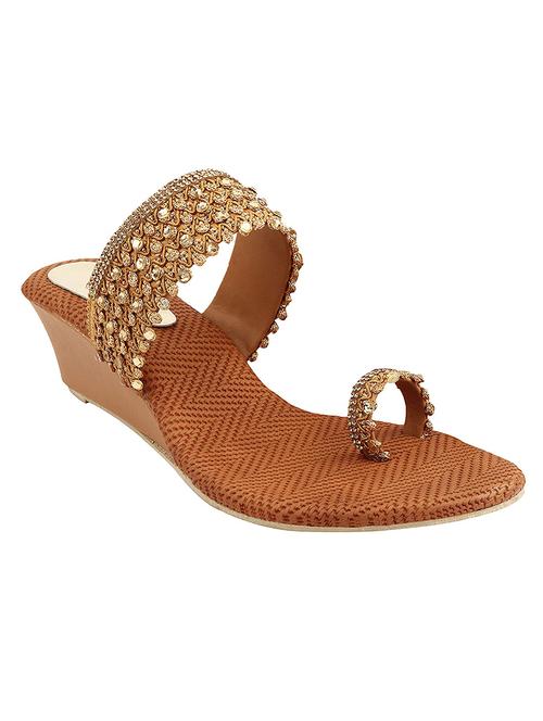 copper synthetic slip on sandals - 17782512 - Standard Image - 0