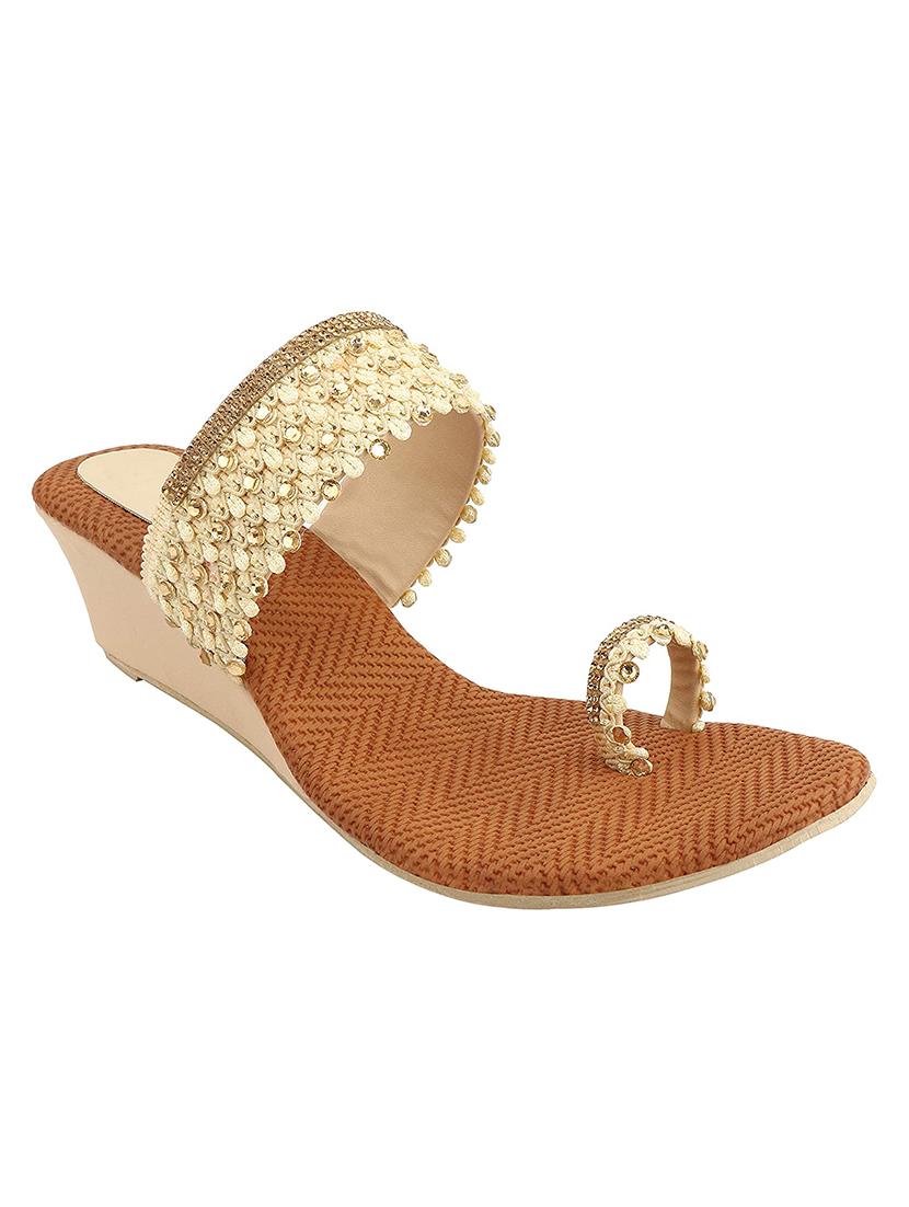 gold synthetic slip on sandals - 17782513 -  Zoom Image - 0