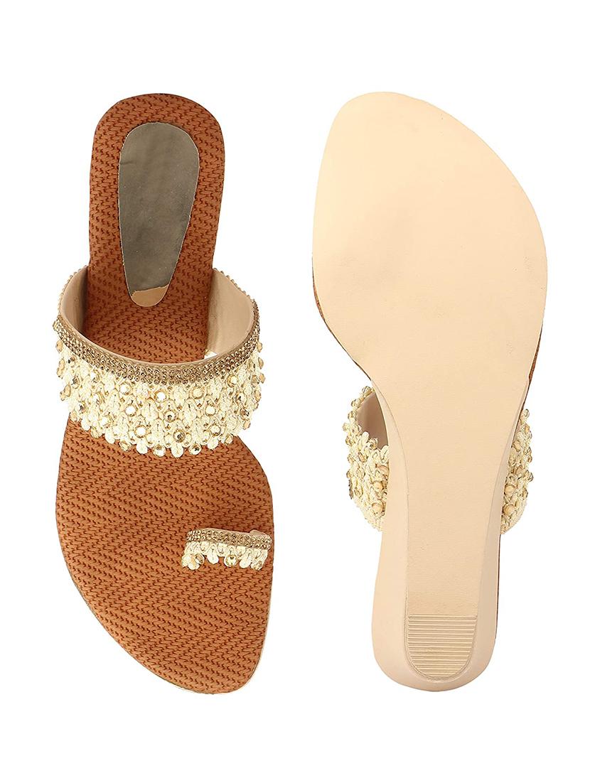gold synthetic slip on sandals - 17782513 - Standard Image - 3