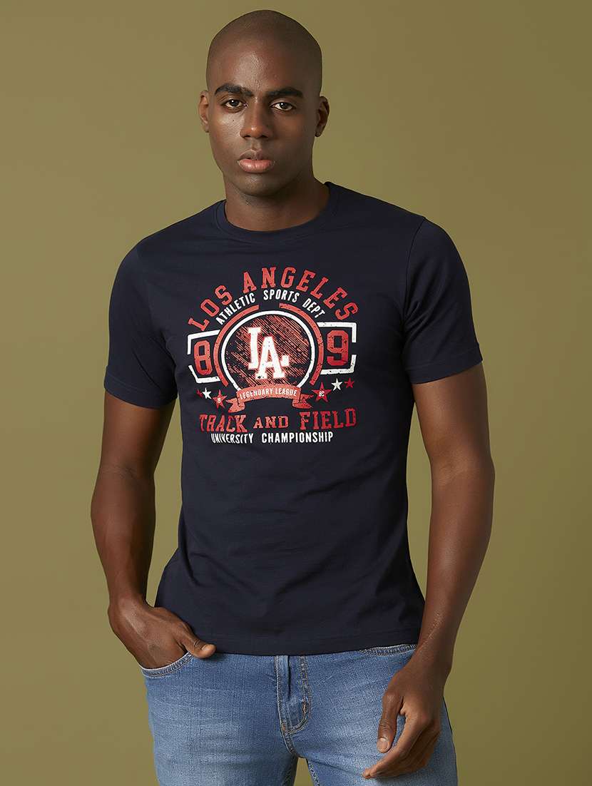 blue front print t-shirt
