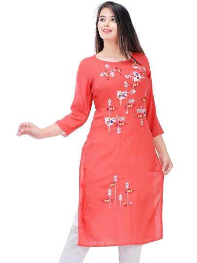 orange rayon kurti - 17782907 -  Zoom Image - 0