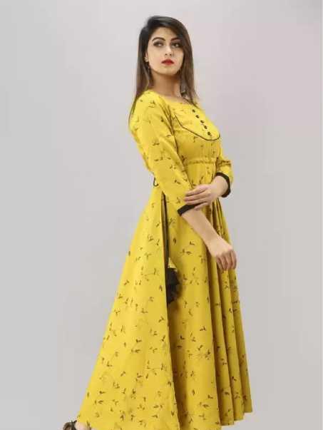 Buy Fabster Printed Three Quarter Yellow Flared Rayon Kurti Online at Best  Prices in India - JioMart.