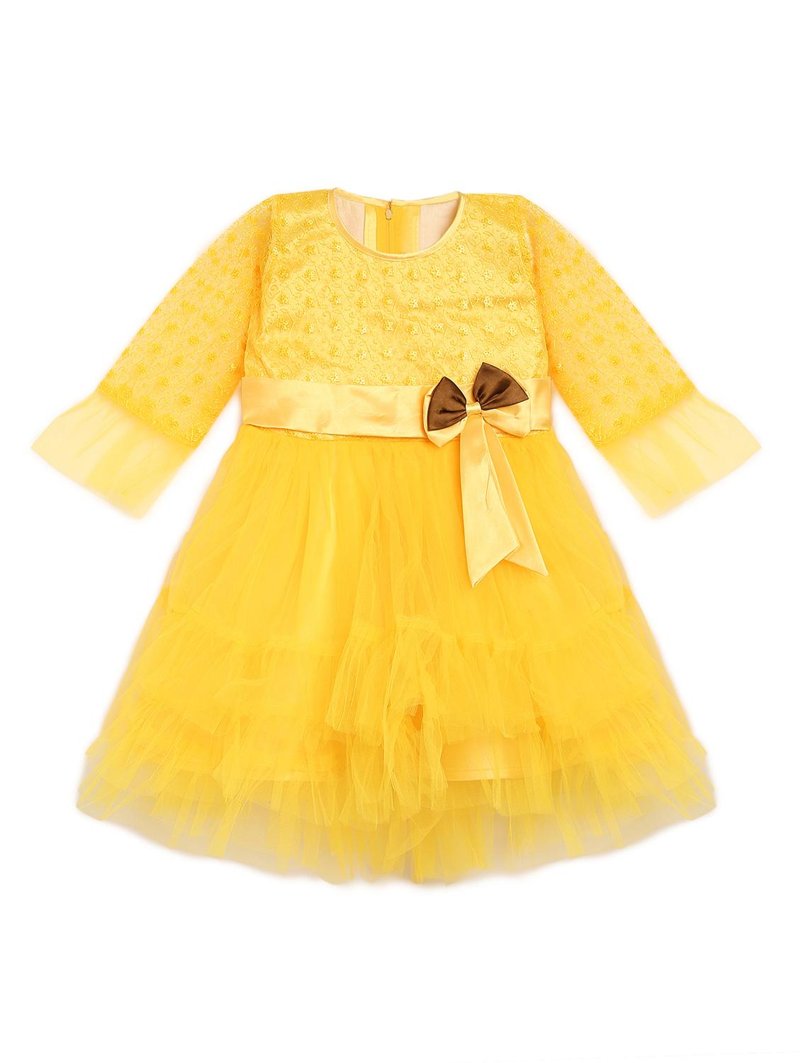 girls round neck three quarter sleeves frock - 17784099 - Zoom Image - 0
