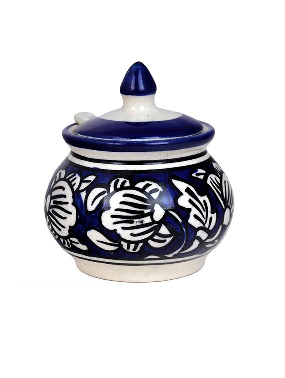 craftghar pickle jar set (ceramic 2 jars with lids, 2 spoons, 1 tray,blue) dinning table storage container - 17784614 - Standard Image - 3