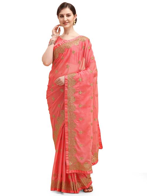lace bordered embroidered saree with blouse - 17784749 - Standard Image - 0