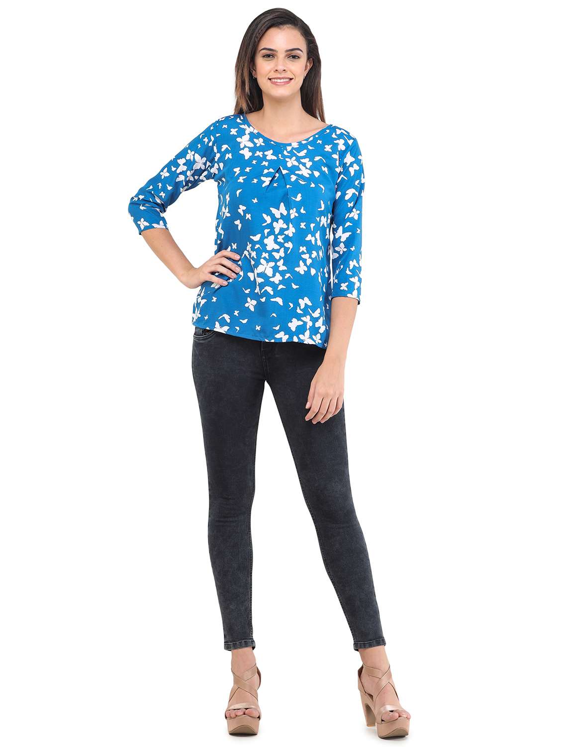 women's straight round neck top - 17784892 - Standard Image - 3