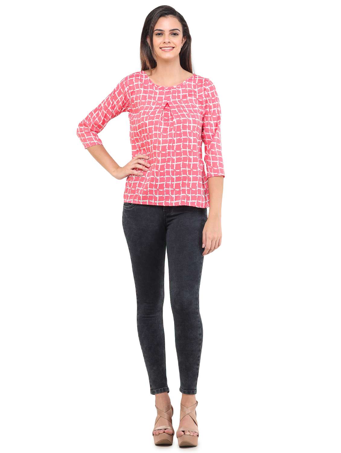 women's straight round neck top - 17784893 - Standard Image - 3