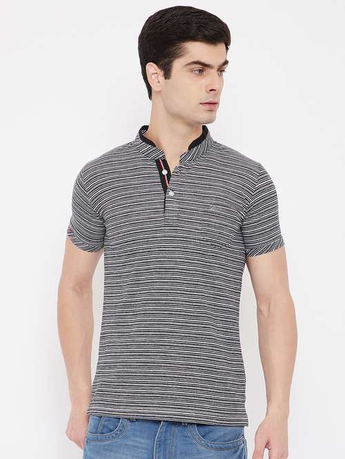 black striped collared t-shirt - 17784936 - Standard Image - 0