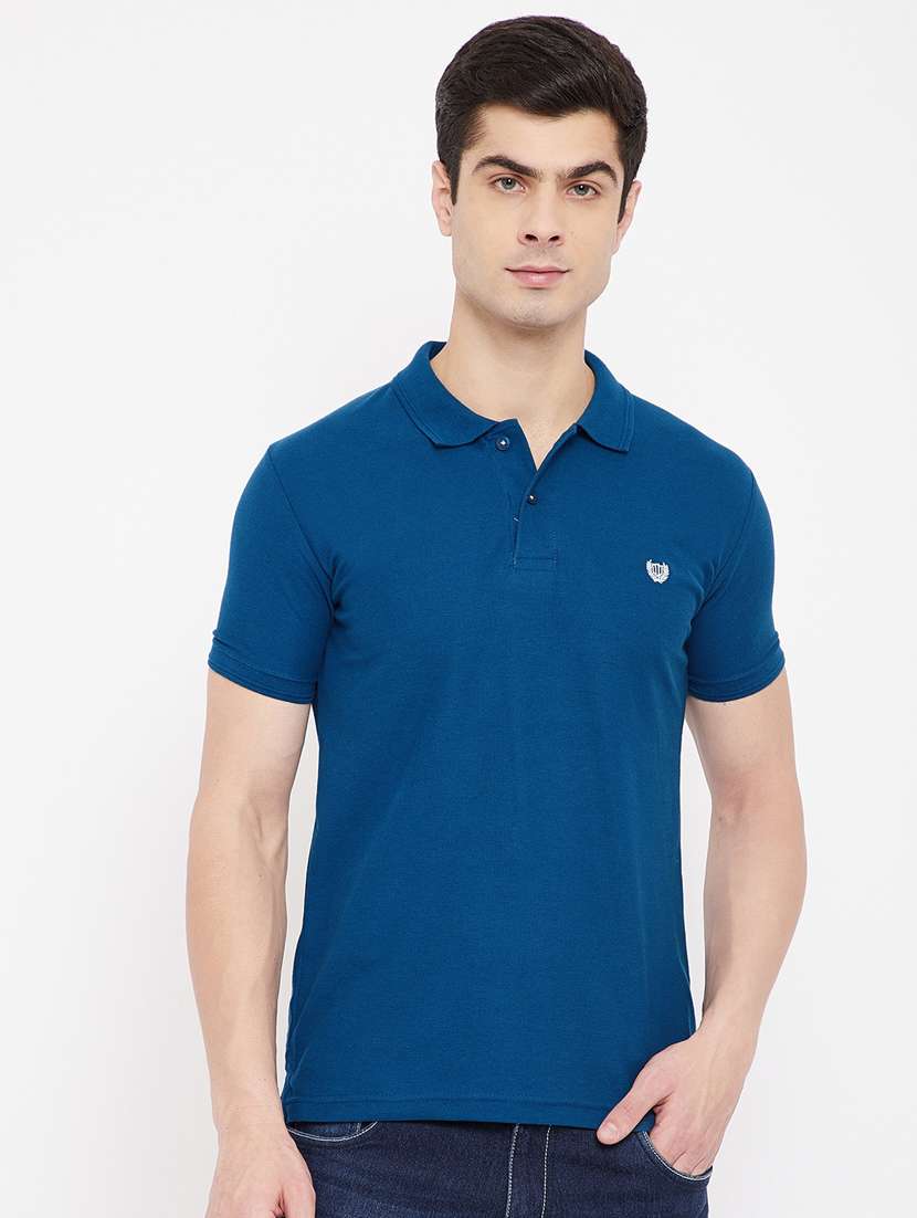 blue solid polo t-shirt - 17784949 -  Zoom Image - 0