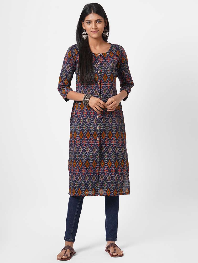 ikat printed straight kurta - 17785768 - Zoom Image - 0