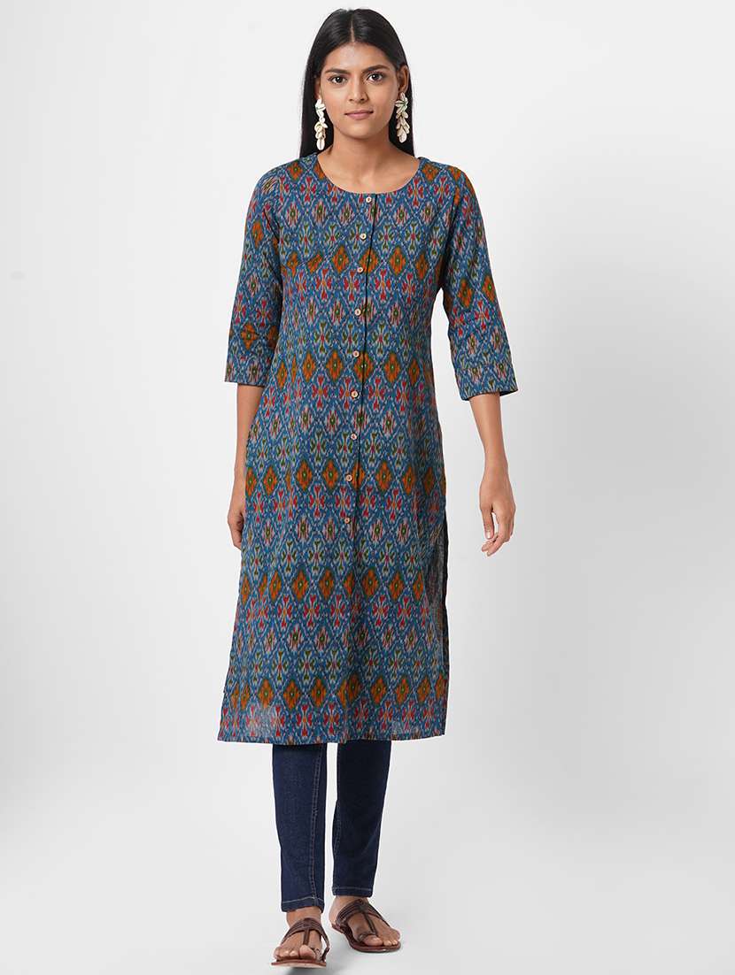 ikat printed straight kurta - 17785769 -  Zoom Image - 0