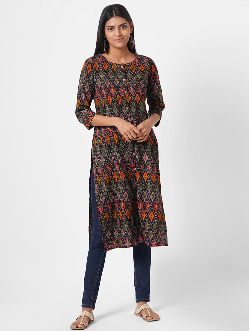 ikat printed straight kurta - 17785770 - Zoom Image - 0