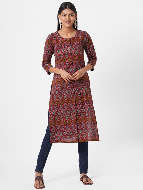 ikat printed straight kurta - 17785771 - Standard Image - 0