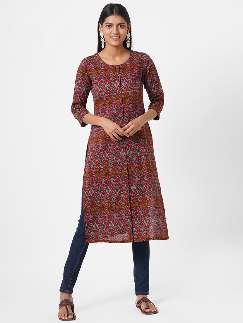 ikat printed straight kurta - 17785771 - Zoom Image - 0