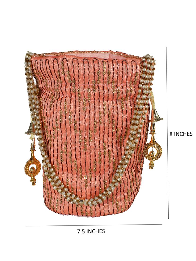 pink colored canvas ethnic potli - 17786515 -  Standard Image - 3