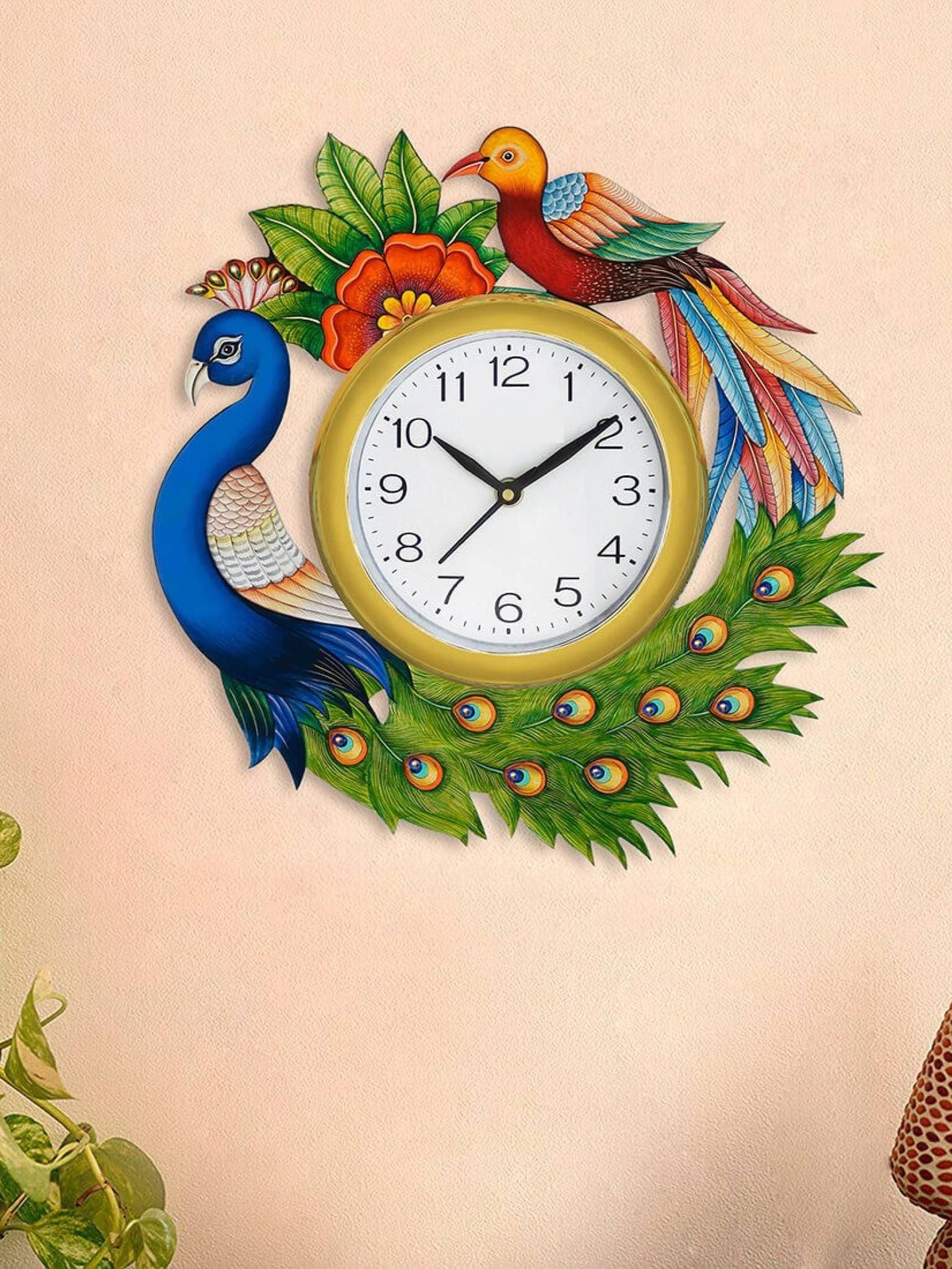 handpainted wooden wall clock with beautiful  - 17786955 -  Zoom Image - 0