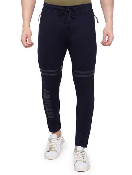 navy blue printed full length track pant - 17789738 -  Standard Image - 0