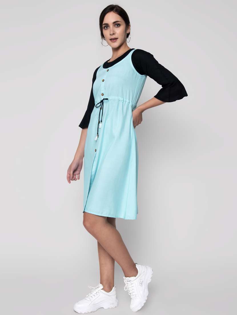 Drawstring Waist Solid Dungaree Dress