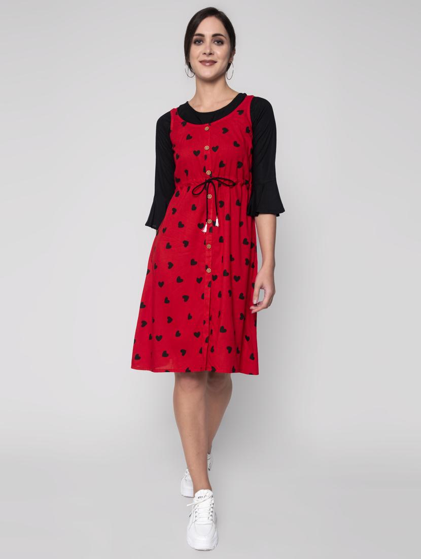 drawstring waist printed dungaree dress - 17790410 - Zoom Image - 0