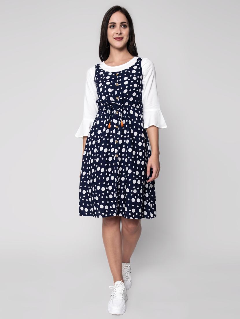drawstring waist printed dungaree dress