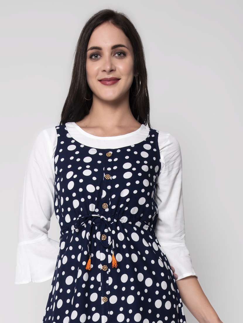 Drawstring Waist Printed Dungaree Dress