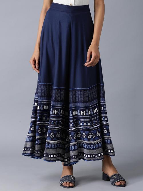 dark blue cotton flared skirt - 17791063 - Standard Image - 0