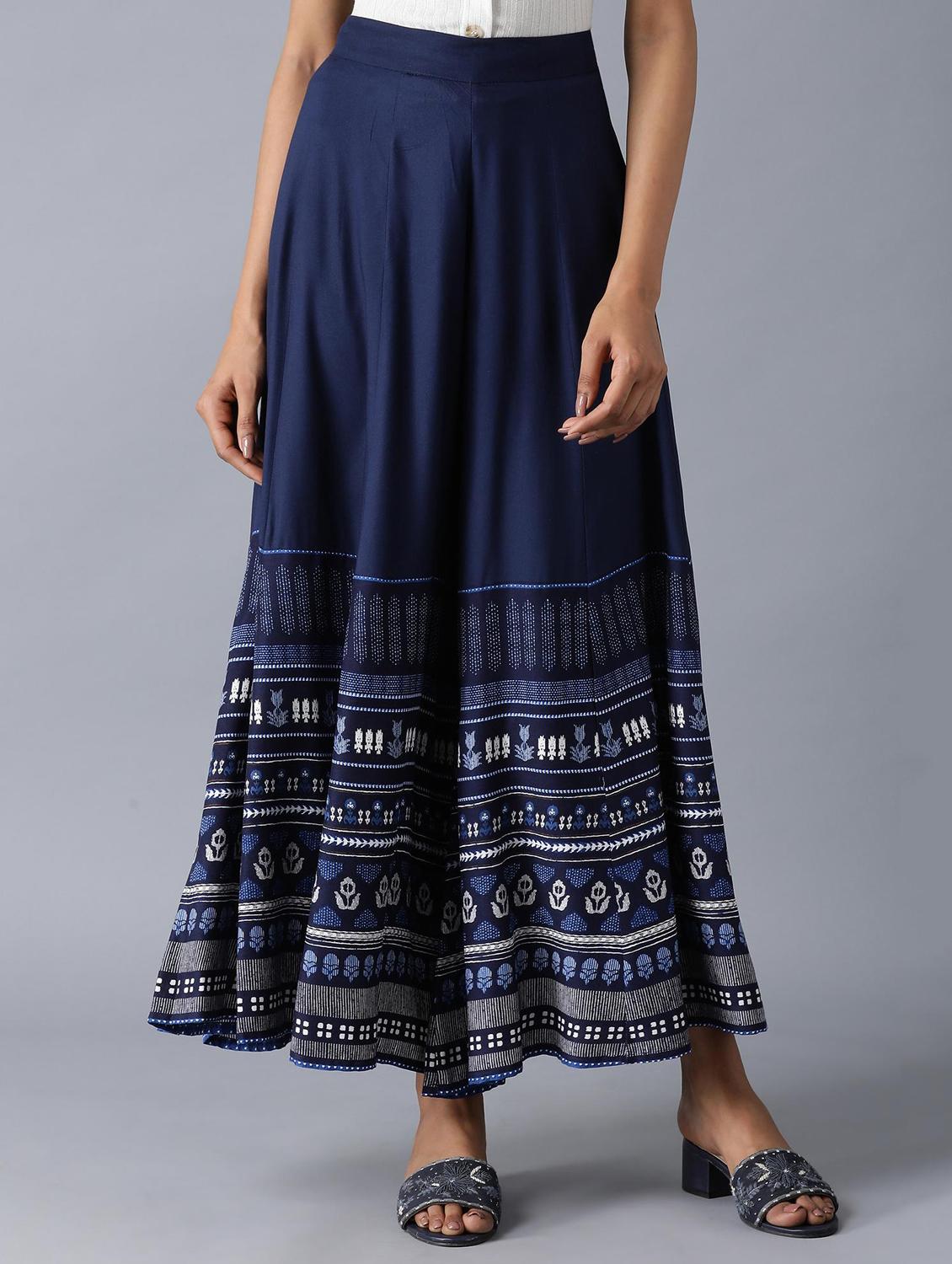 dark blue cotton flared skirt - 17791063 - Zoom Image - 0