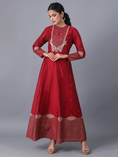 embroidered chanderi flared ethnic dress - 17791205 -  Standard Image - 0