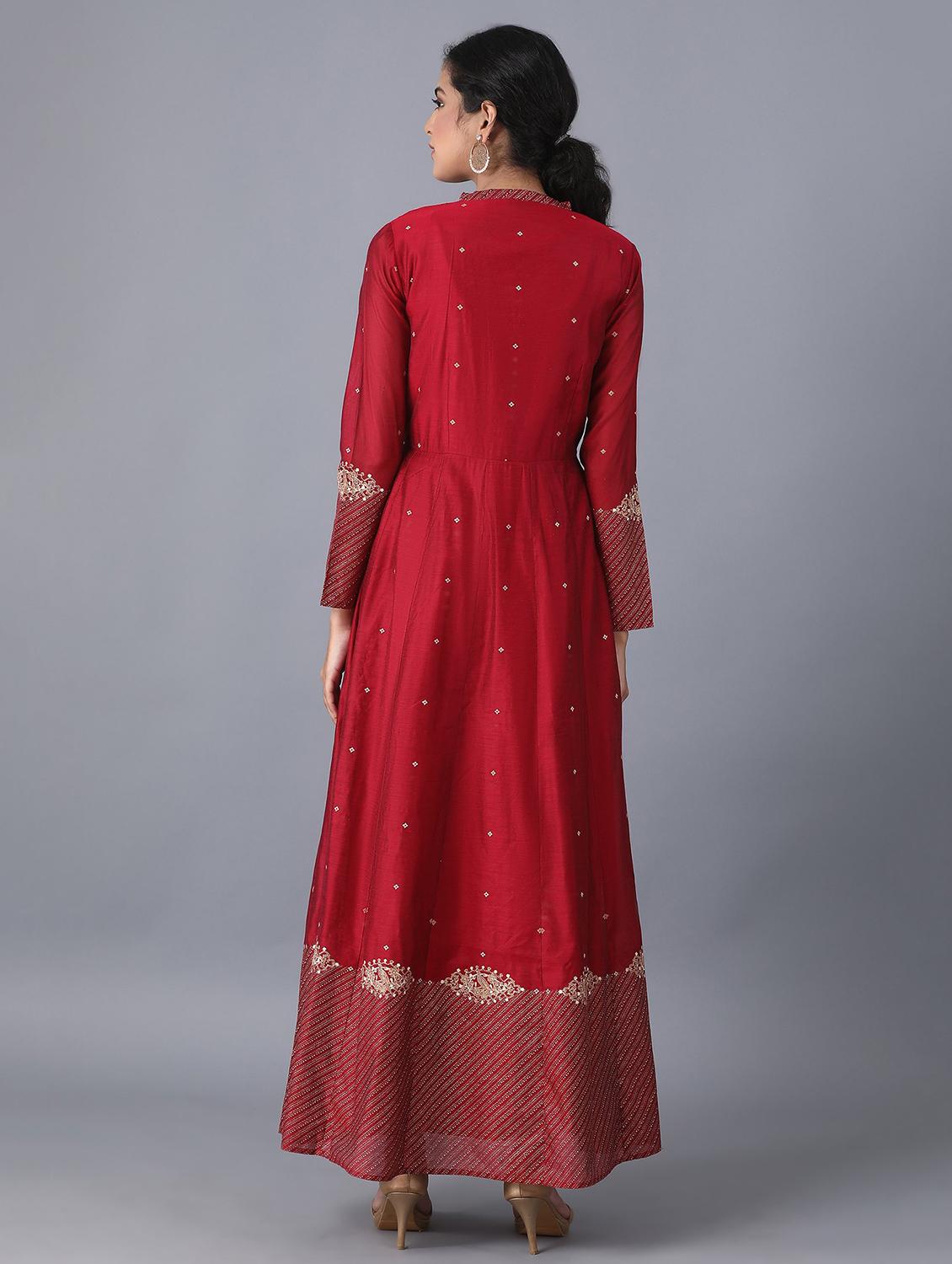 embroidered chanderi flared ethnic dress - 17791205 - Standard Image - 3