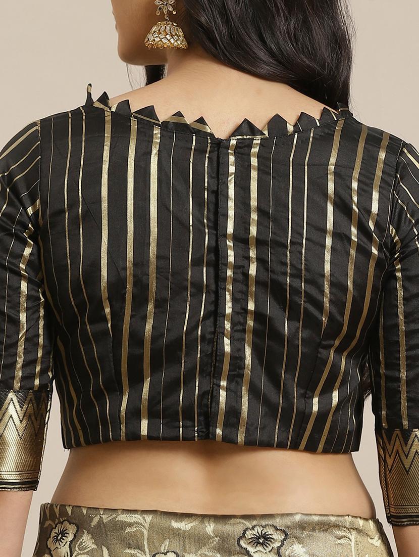 women's self design black colored saree with blouse - 17792079 - Standard Image - 3