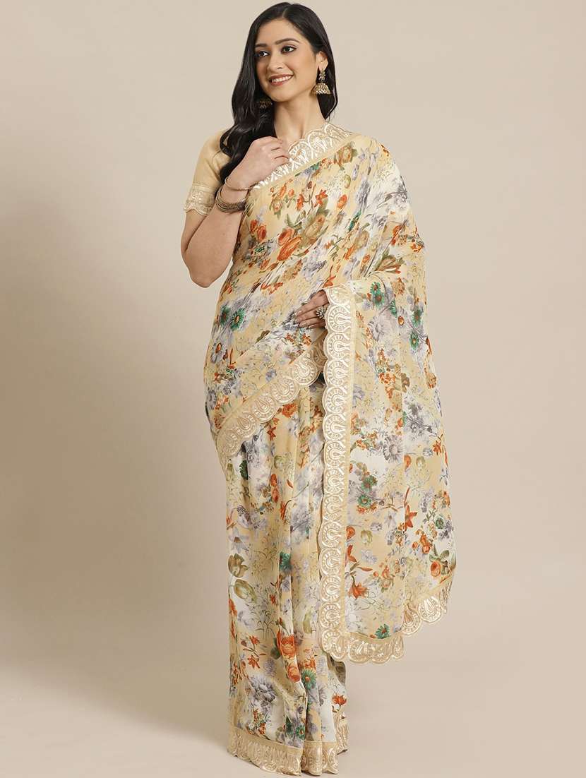 floral printed saree with blouse