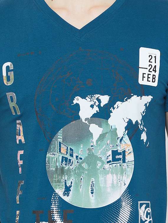 teal printed t-shirt - 17792197 - Standard Image - 3