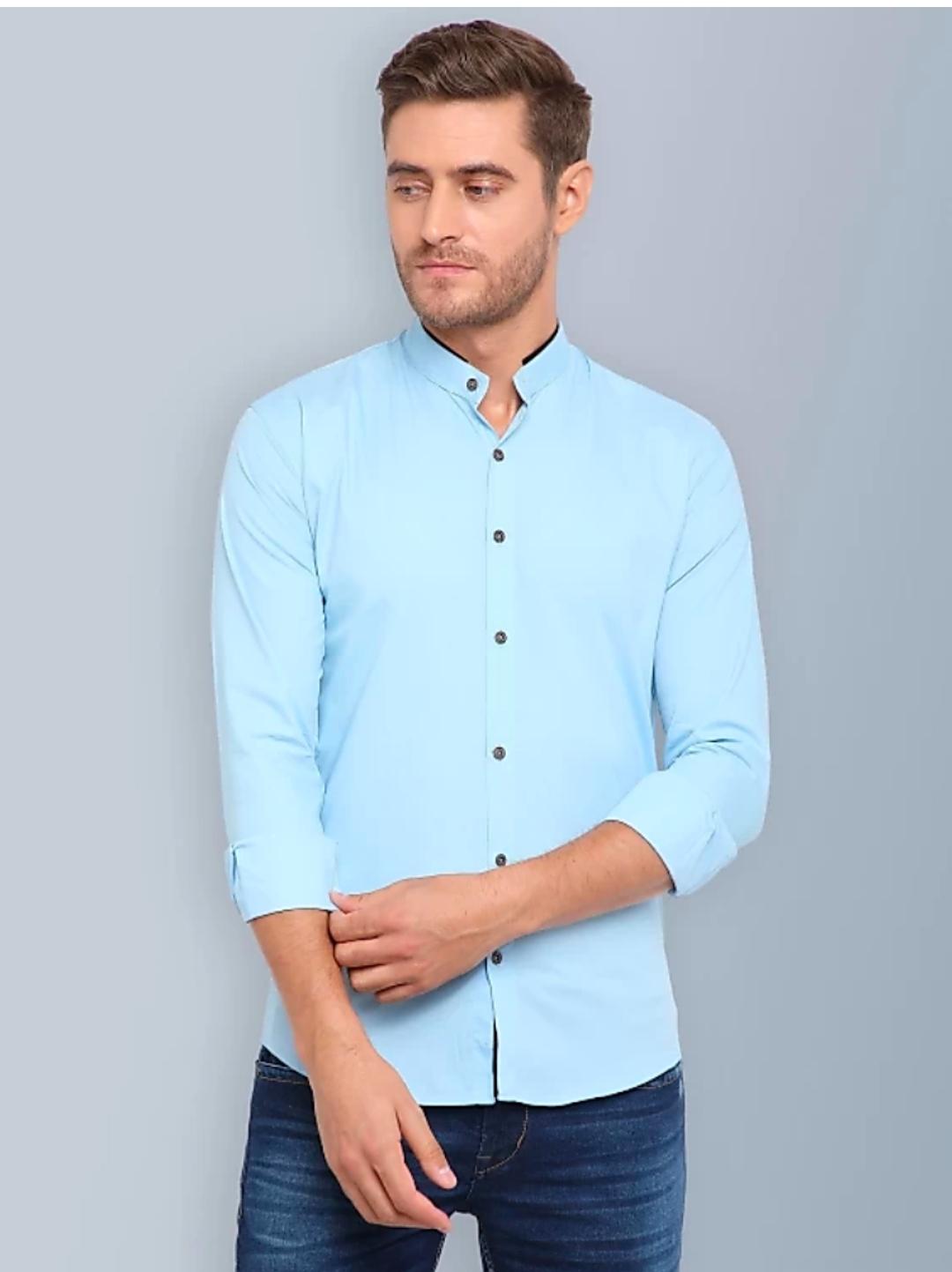 light blue cotton blend shirt  - 17792219 -  Zoom Image - 0