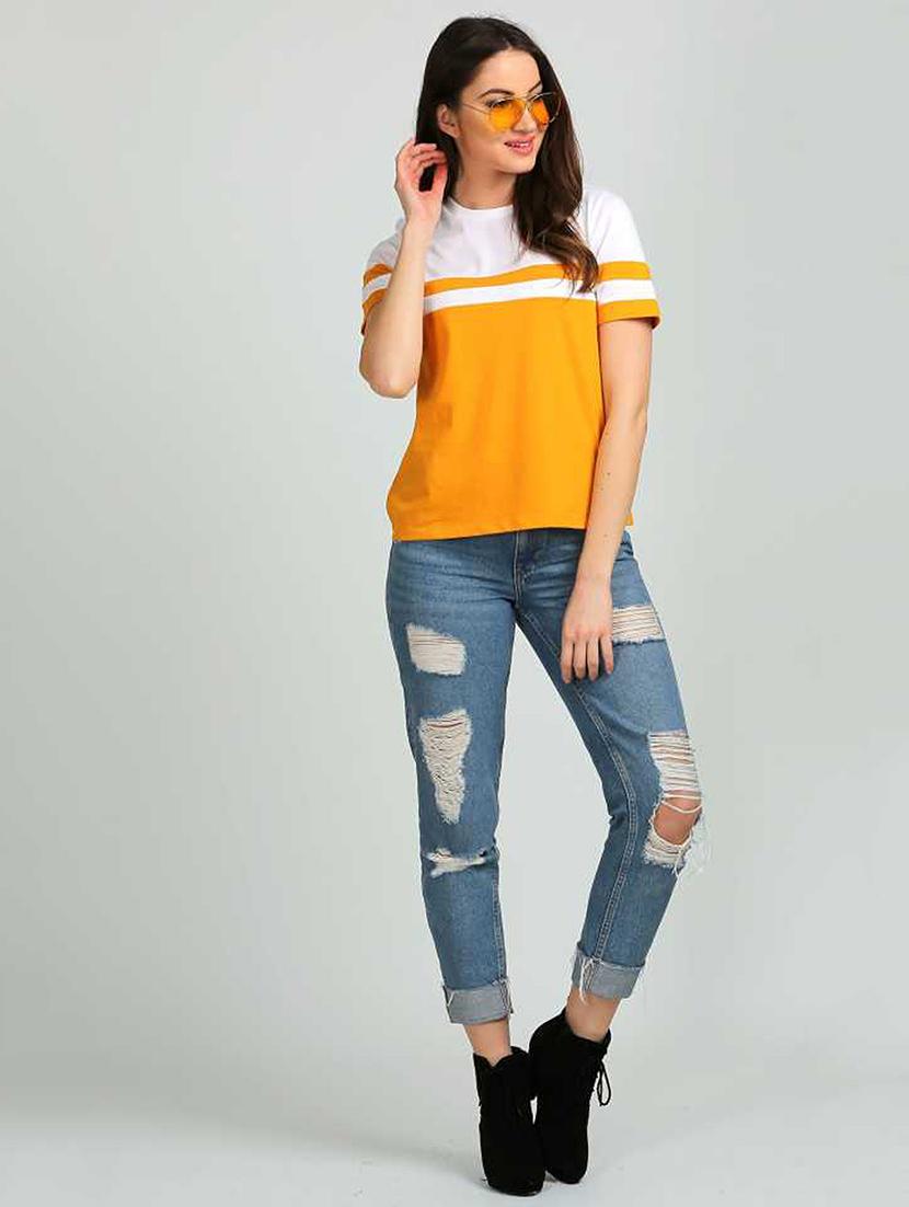 round neck color block tee - 17792368 - Standard Image - 3
