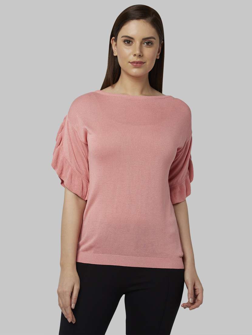 ruffle sleeved solid pullover