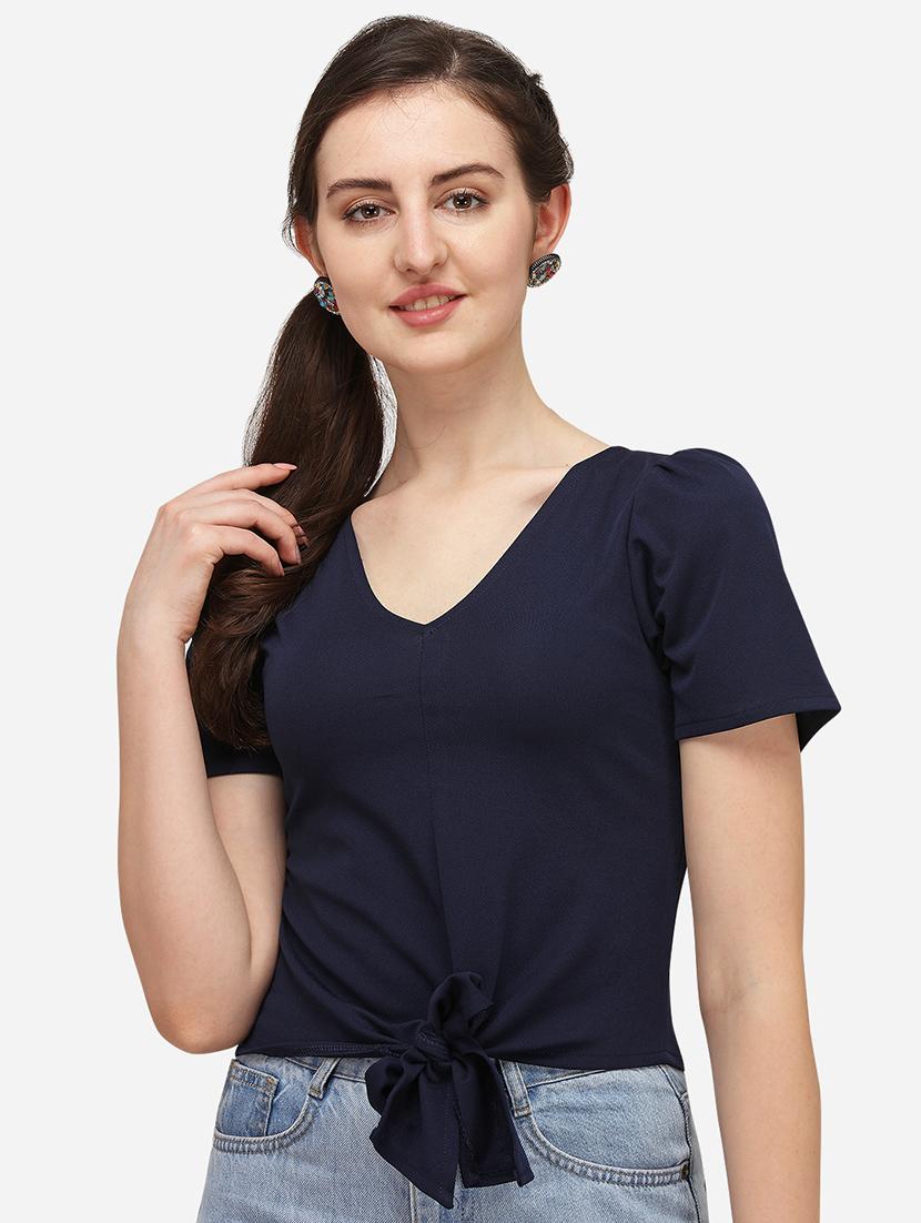 tie front solid crop top - 17793662 - Zoom Image - 0