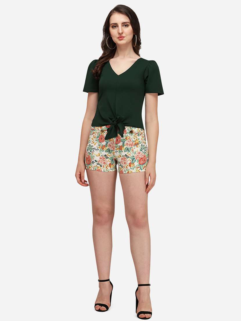 tie front solid crop top - 17793663 -  Standard Image - 3