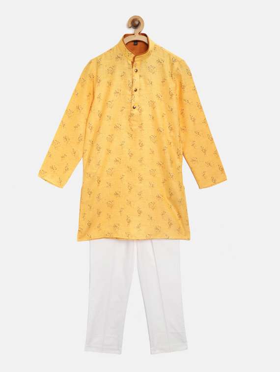 yellow printed kurta pajama set