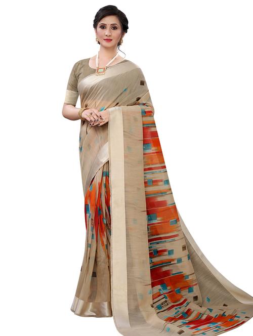 beige linen saree - 17794932 -  Standard Image - 0