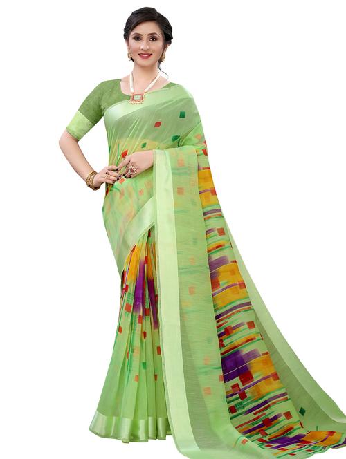 green linen saree with blouse - 17794935 -  Standard Image - 0