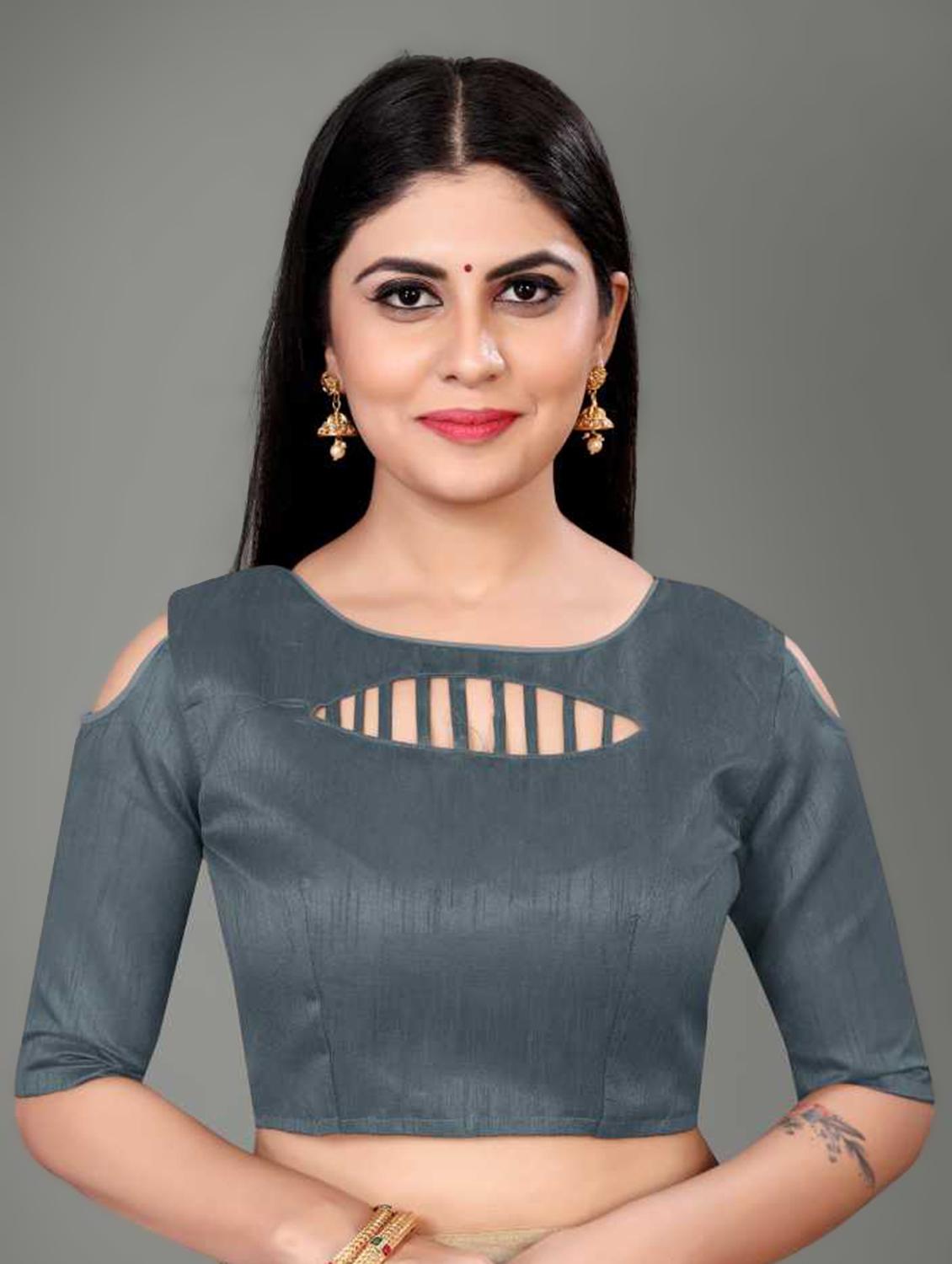 grey linen saree with blouse - 17794938 - Standard Image - 3