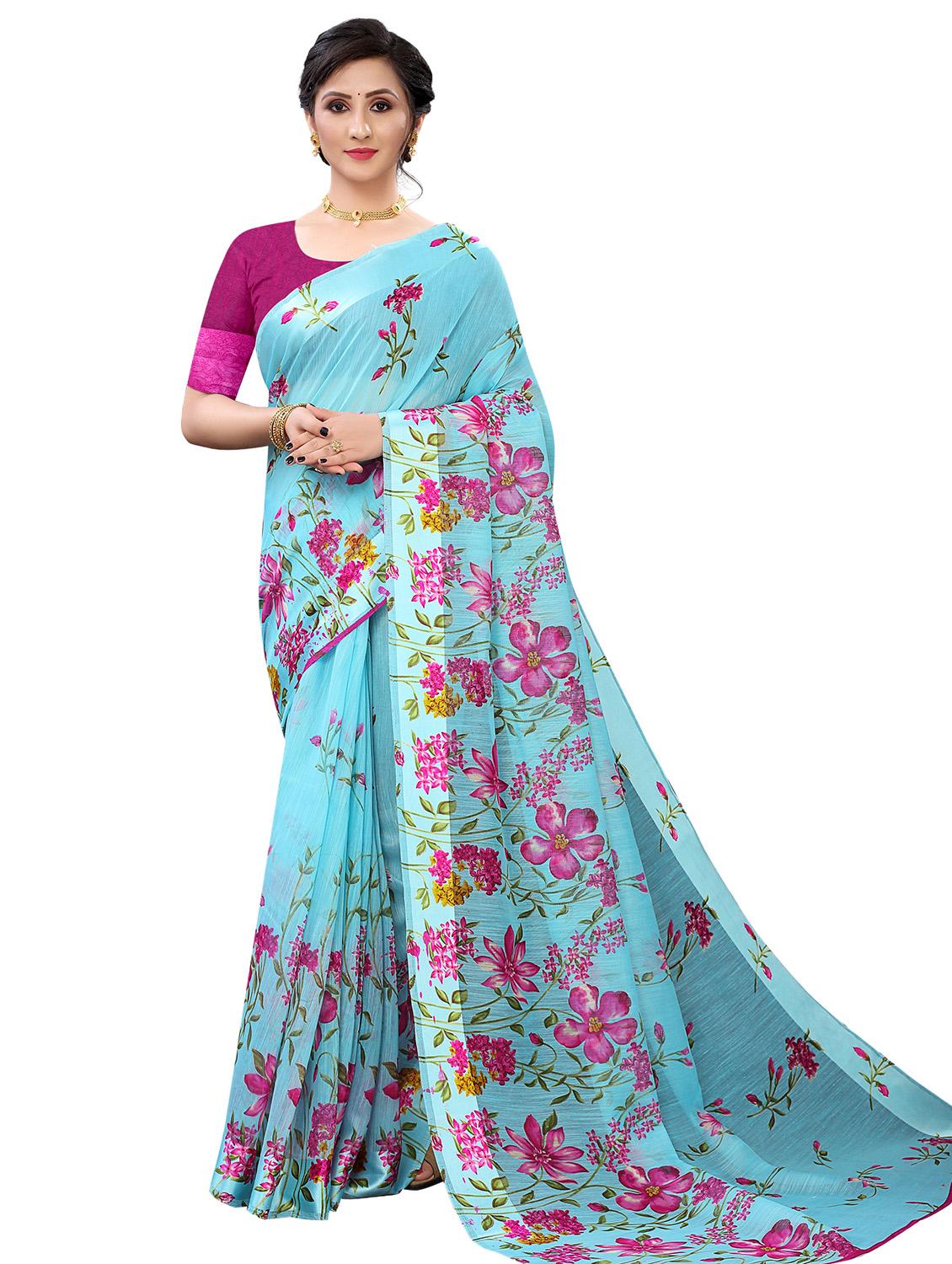 blue linen saree with blouse - 17794943 -  Zoom Image - 0