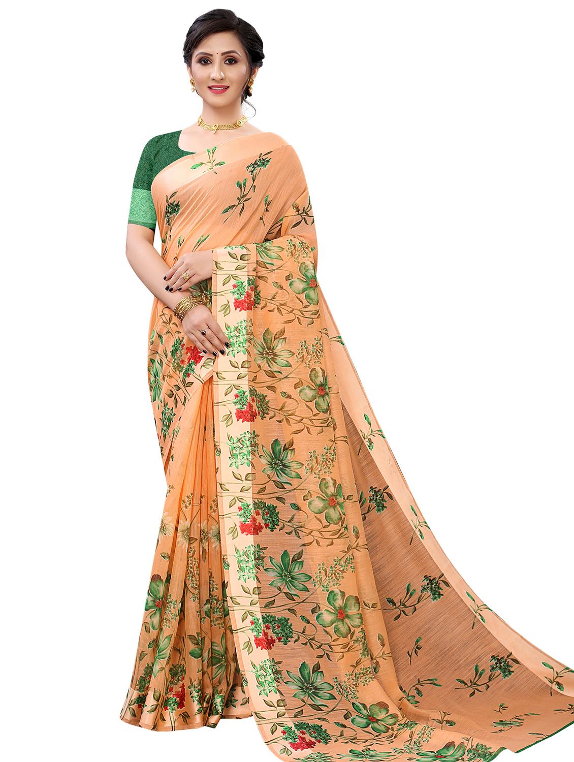 peach linen saree with blouse - 17794946 -  Zoom Image - 0